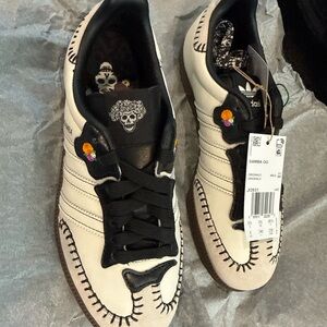Adidas Samba OG White Black Skull Design Sneakers dis de los muertos